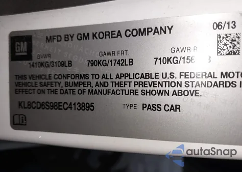 2014 Chevrolet Spark 1Lt Auto from USA, damaged, VIN KL8CD6S98EC413895